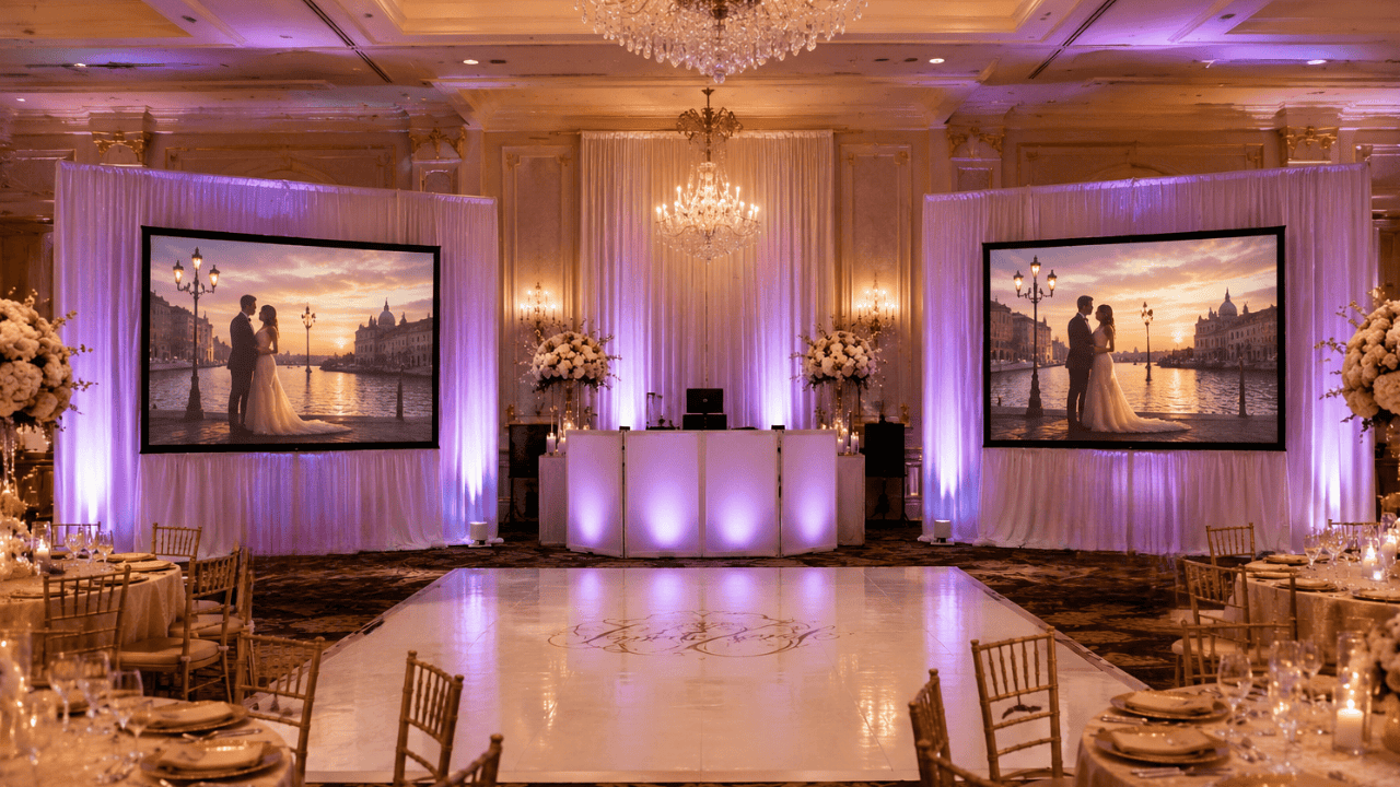 Fast Fold draped screen wedding setup