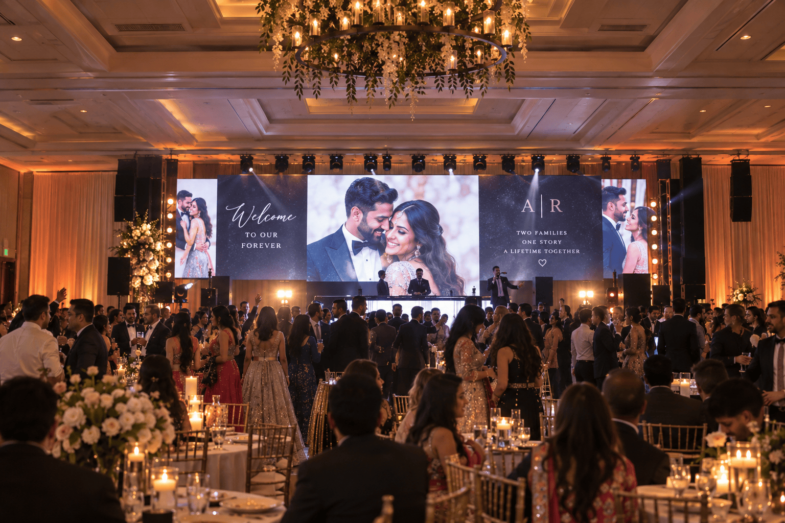 Indian wedding reception with an LED video wall